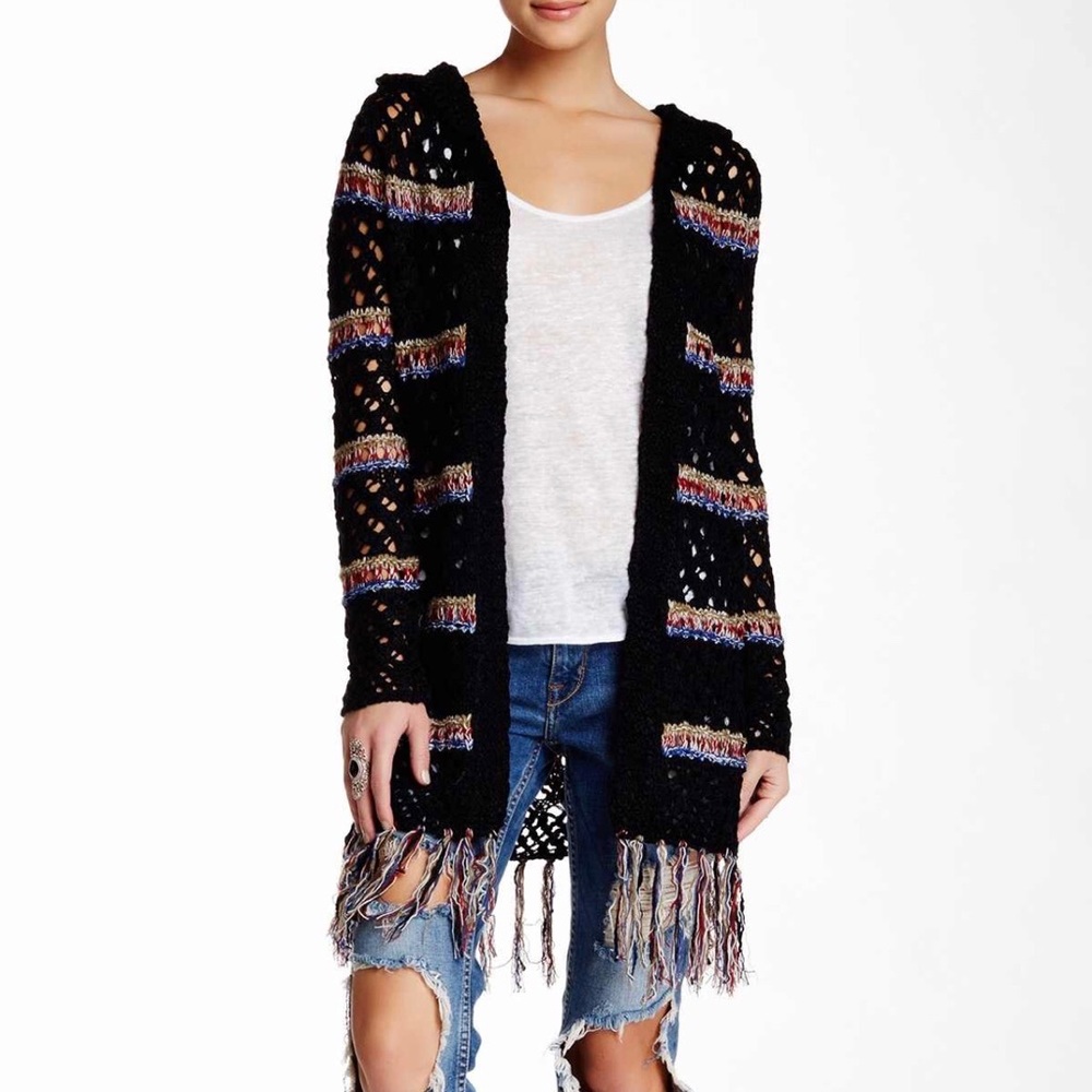 Meghan LA Surfer fringe hood sweater SZ L